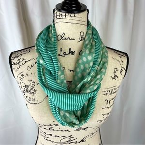 Nwt Infinity Scarf  Stripe Polka Dot Green White Casual Formal All Seasons